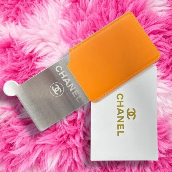 New With Box Orange Elegant Embossed Chanel Card Holder/Mirror - Picture 3 of 3